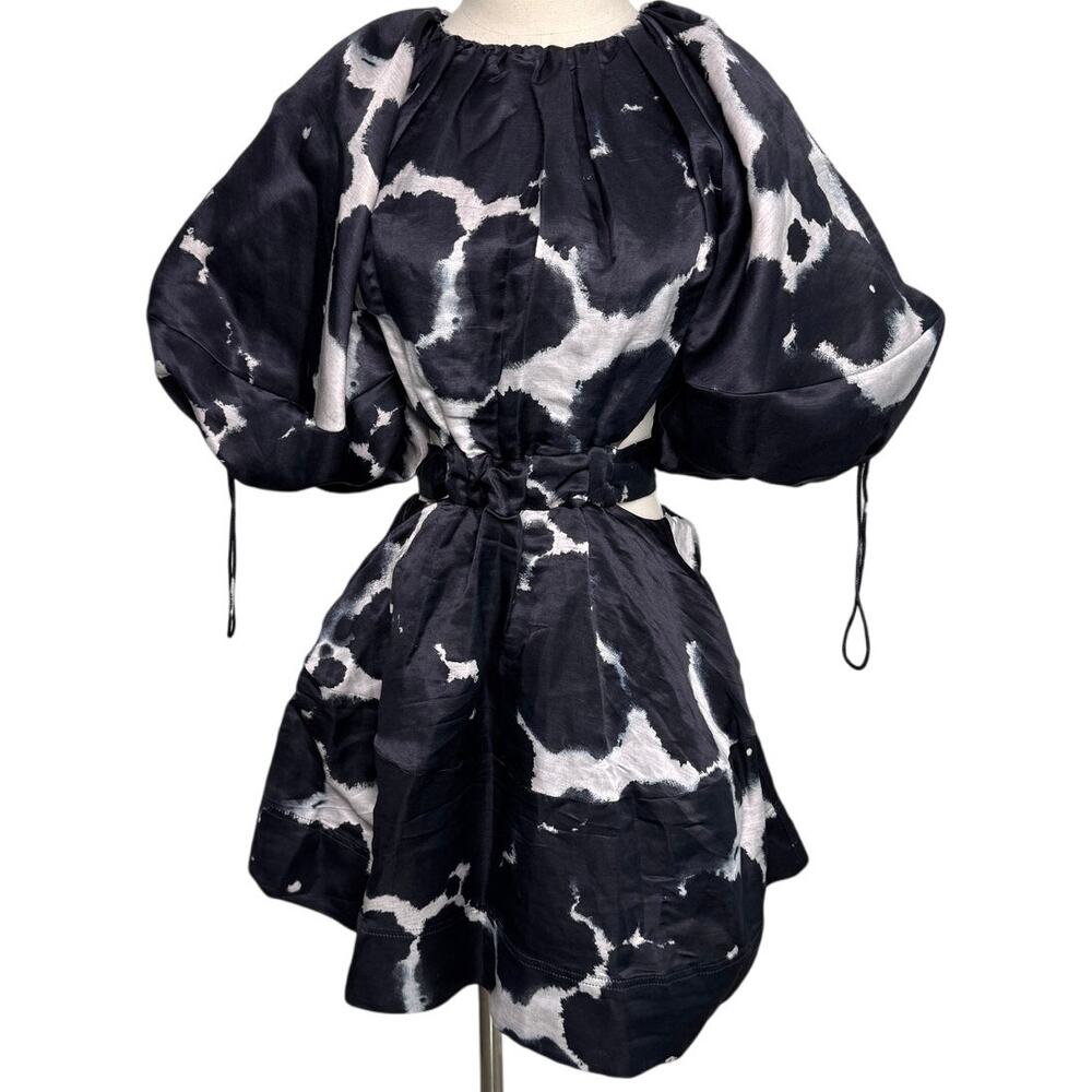 AJE Oxidised Puff-sleeved Cutout Linen-blend Mini Dress navy blue size US 2 AU 6 - Picture 7 of 16